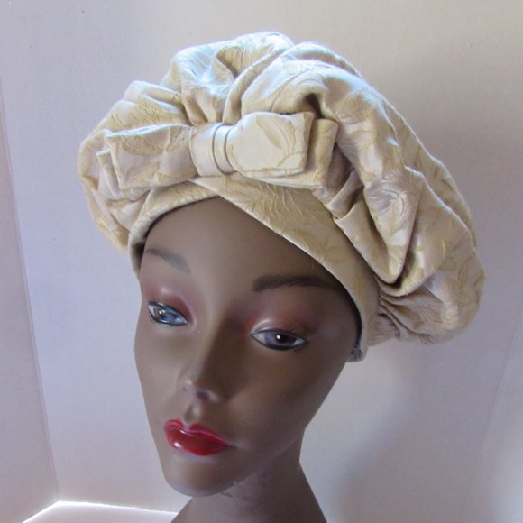 SALE Vintage 1960 Era Pouf Turban Hat Gold Brocade main image 4